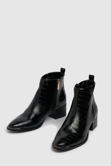 Buy Schuh Black Cleo Croc Block Heel Boots from Next Ireland