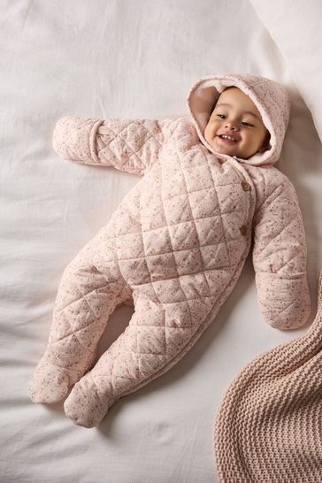 Mamas & Papas Pink Floral Quilted Cord Pramsuit