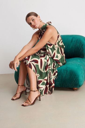 High neck satin maxi dress top