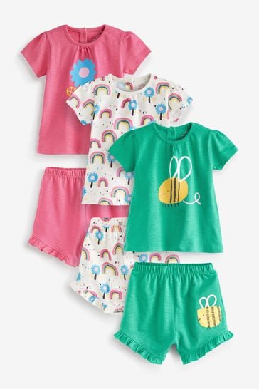Green 6 Piece Baby T-Shirts And Shorts Set