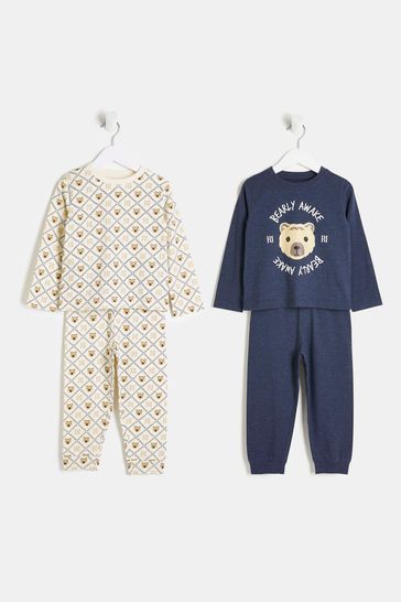 River Island Boys Blue Bear Pyjamas 2 Pack