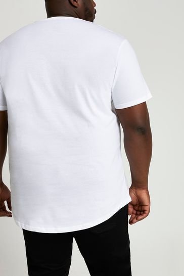 Buy River Island White Slim Fit Big and Tall Curved Hem T Shirt