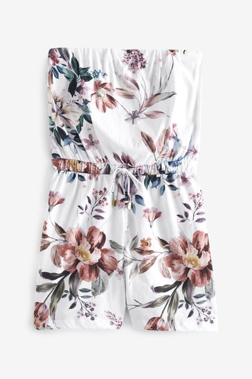 Buy White Floral Bandeau Boobtube Playsuit from Next Luxembourg