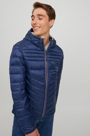 JACK & JONES Blue Quilted Padded Hooded Jacket