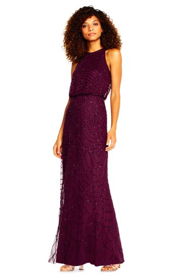 Adrianna Papell Red Beaded Halter Gown