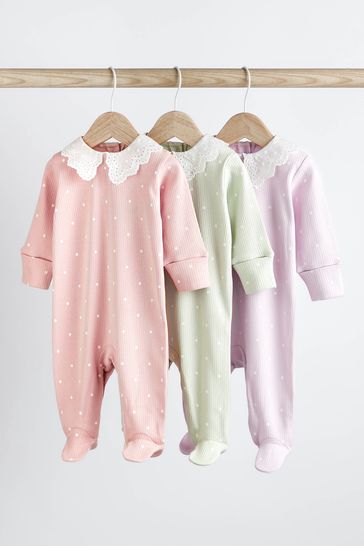 Mint Green Baby Collared Sleepsuits 3 Pack (0mths-2yrs)