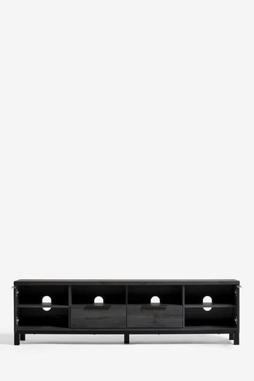 Oak and black shop metal tv unit