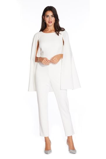 Adrianna Papell White Knit Crepe Cape Jumpsuit