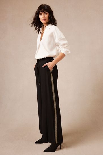Buy Mint Velvet Black Stripe Wide Leg Trousers from Next Latvia