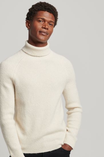 Superdry White Alpaca Chunky Roll Neck Jumper