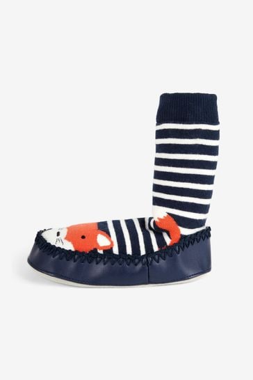 Buy Navy Blue Ecru Cream Stripe JoJo Maman Bebe Moccasin Slipper Socks from Next Ukraine