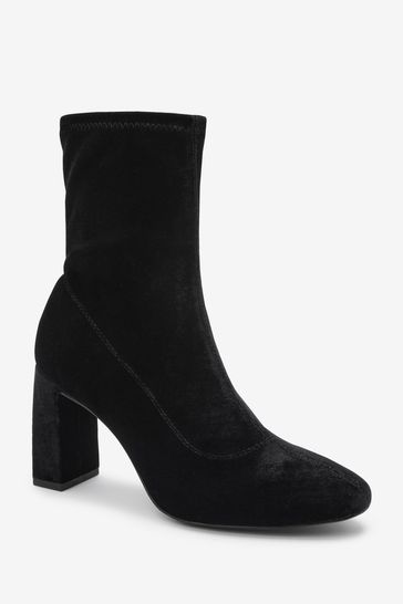 Buy Black Velvet Round Toe Ankle Sock Boots from Next Netherlands