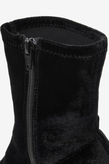 Buy Black Velvet Round Toe Ankle Sock Boots from Next Ireland