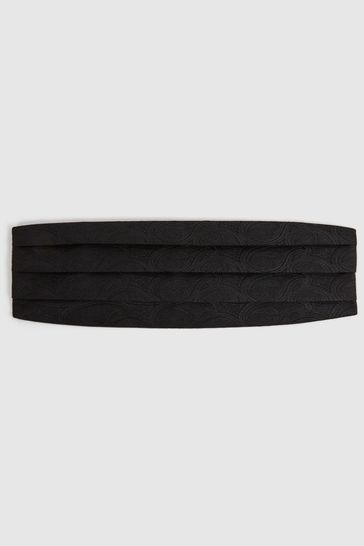 Reiss Black Blast Wool Blend Patterned Cummerbund