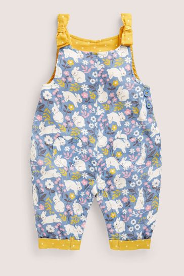 Boden Blue Woven Bow Bunny Dungarees