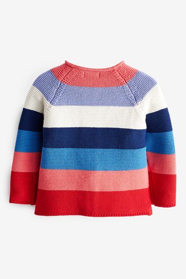 Blue white shop red sweater