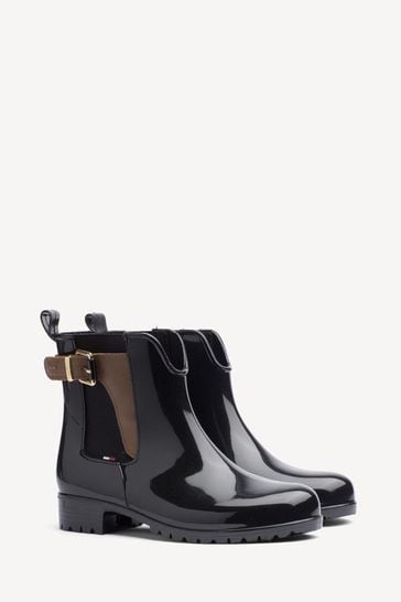 Tommy Hilfiger Patent Black Buckled Boots