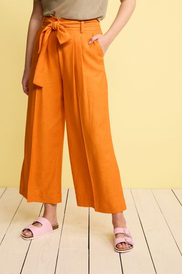 Buy Orange Linen Blend Tie Waist Crop Trousers from Next Ireland