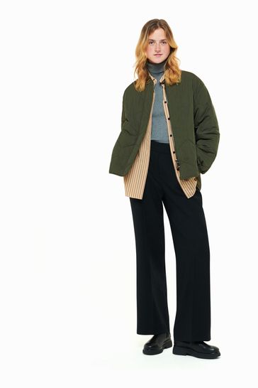 Whistles Green Ida Short Quilted Coat