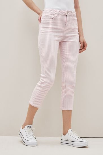 Pink Stripe Cropped Slim Jeans