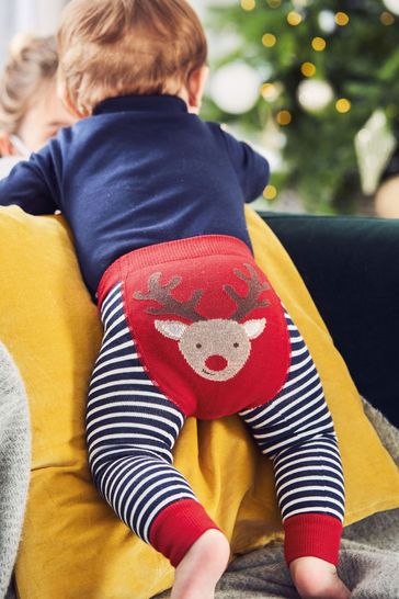 JoJo Maman Bébé Red Reindeer Stripe Baby Leggings