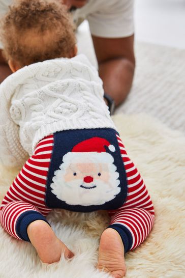 JoJo Maman Bébé Red Father Christmas Striped Baby Leggings