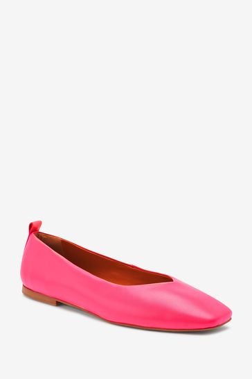 Pink Signature Leather Hi Cut Ballerina Shoes