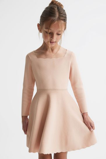 Reiss Pale Pink Marnie Junior Square Neck Knitted Dress