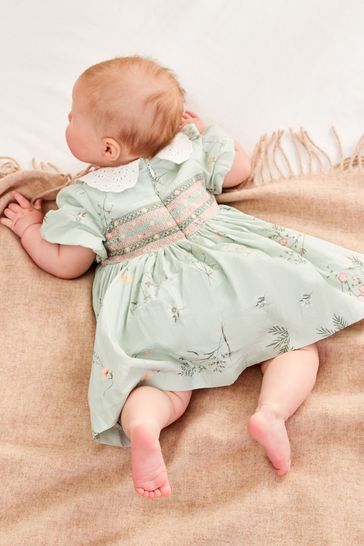 Buy Laura Ashley Green Newborn Embroidered Smock Collar Prom Dress from Next Netherlands