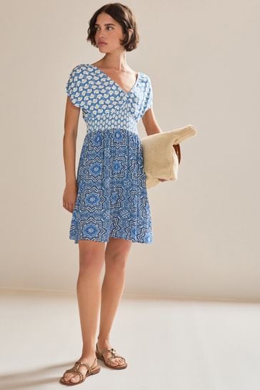 Blue tile online print dress