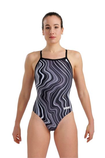 Arena Womens Lightdrop Back Marbled Black Swimsuit