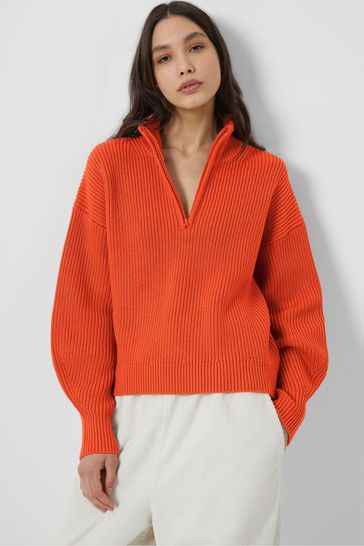 French Connection Red Lydia Half Zip Jumper
