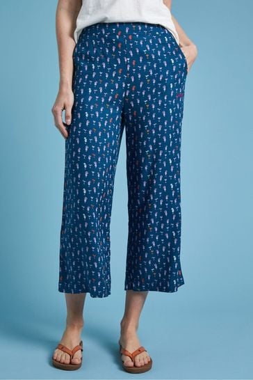 Weird Fish Blue Tresco ECOVERO™  Printed Cropped Trousers