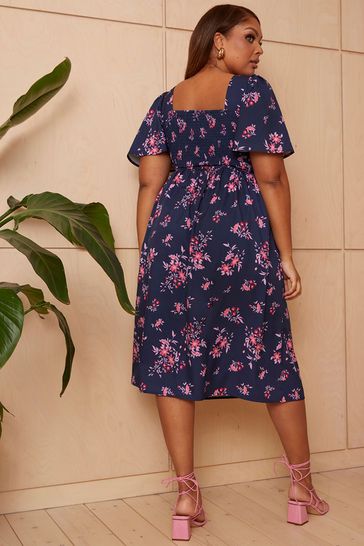 Ditsy floral midi shop dress