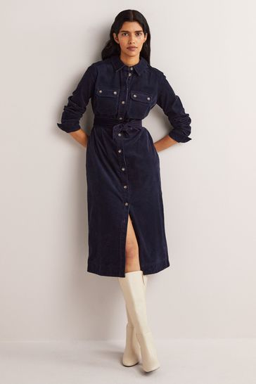 Boden Blue Corduroy Midi Shirt Dress