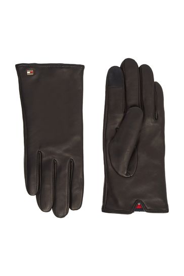 Tommy Hilfiger Essential Flag Black Leather Gloves