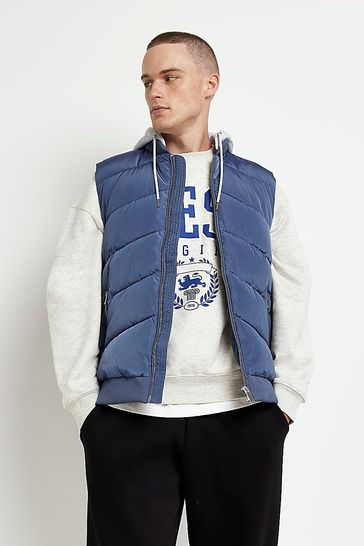 River Island Blue Hooded Padded Gilet