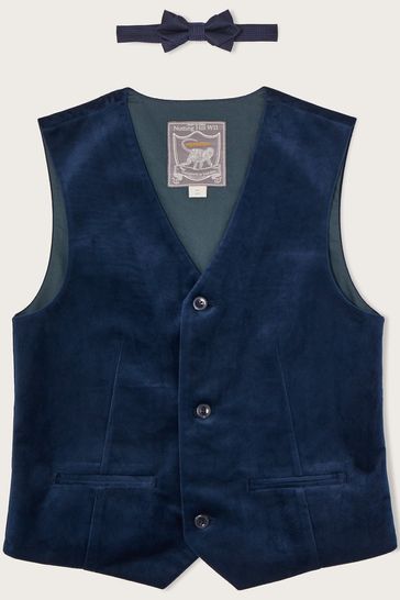 Monsoon Blue Velvet Waistcoat and Bow Tie