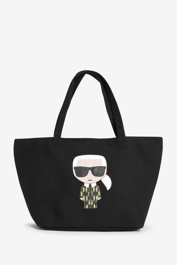 Karl Lagerfeld K/Ikonik Black Large Canvas Tote Shopper Bag