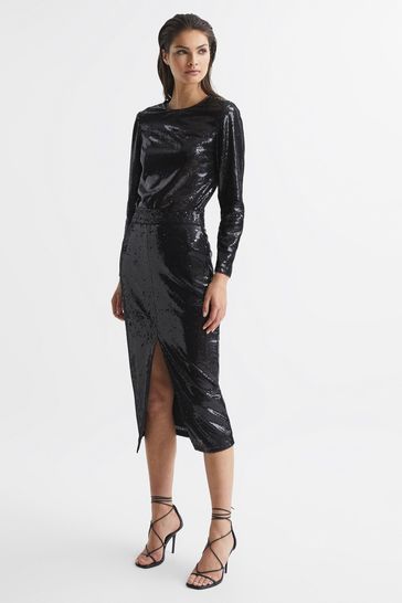 Buy Reiss Black Dakota Sequin Pencil Skirt from Next Luxembourg