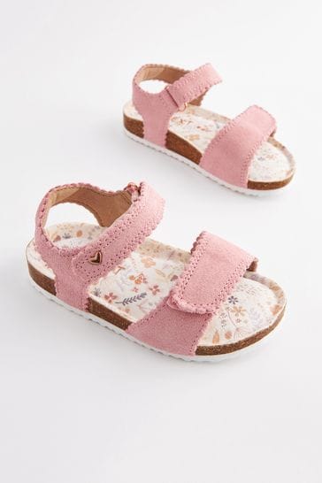 Pink Leather Scallop Standard Fit (F) Leather Corkbed Sandals