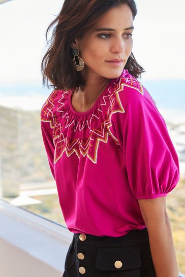 embroidered smock top