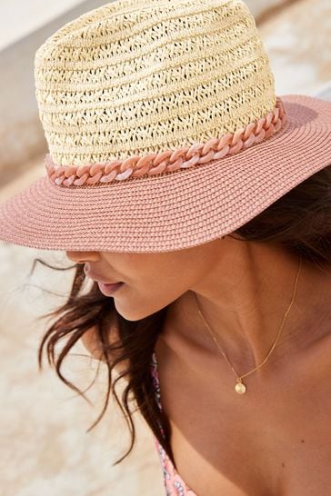Natural Chain Detail Panama Hat