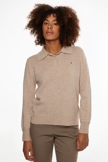 Tommy Hilfiger Wool Cashemere Natural Polo Sweater