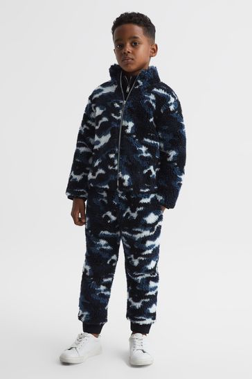 Buy Reiss Blue Camo Freddie Senior Zip Front Camouflage Jumper from Next Luxembourg