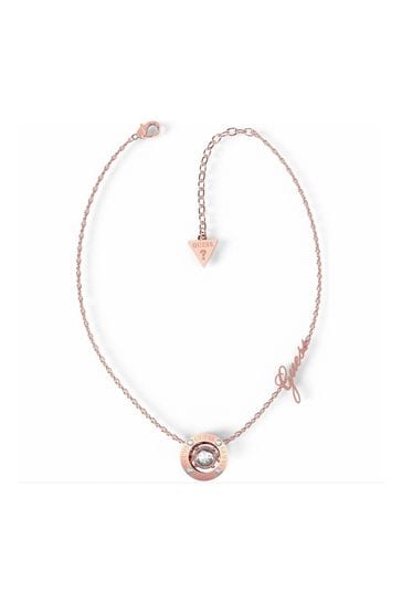 Guess Jewellery Ladies Pink Solitaire Rose Gold Necklace