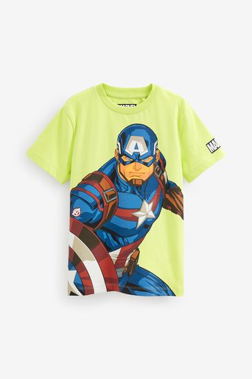 Lime Green Captain America Short Sleeve Superhero T-Shirt (3-16yrs)