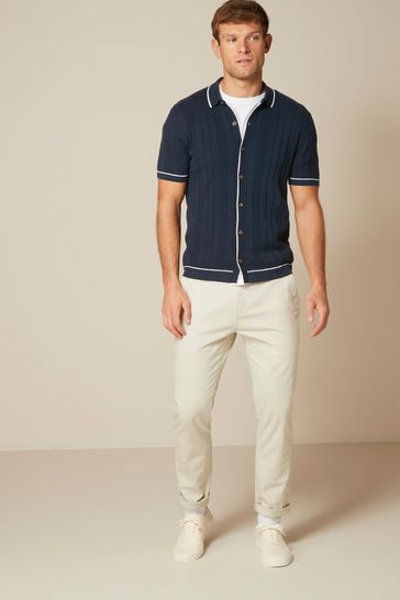 Buy Navy Texture Button Through Polo Shirt from Next Latvia
