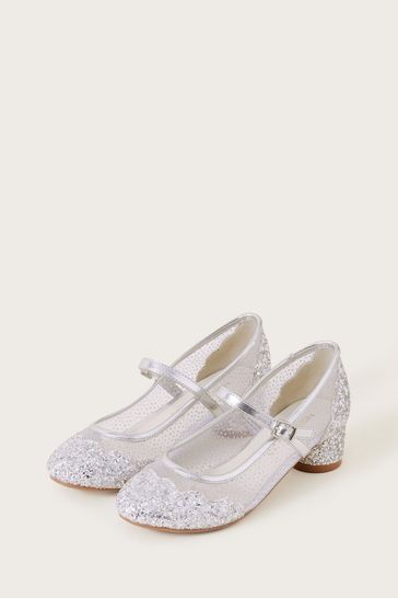 Monsoon Silver Annabelle Mesh Scallop Glitter Princess Shoes