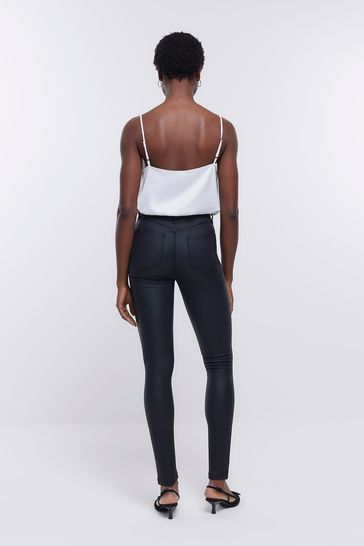 River Island Black High Rise Coated Skinny Jeans